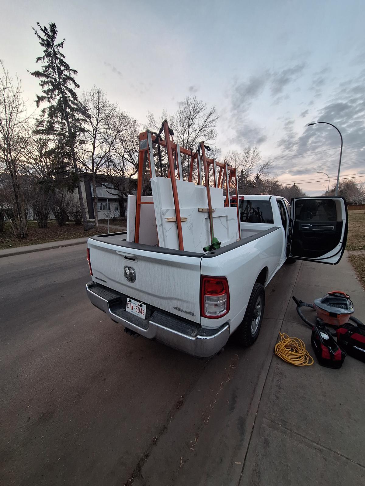 Cut stone slabs loaded on truck ready for delivery to job site